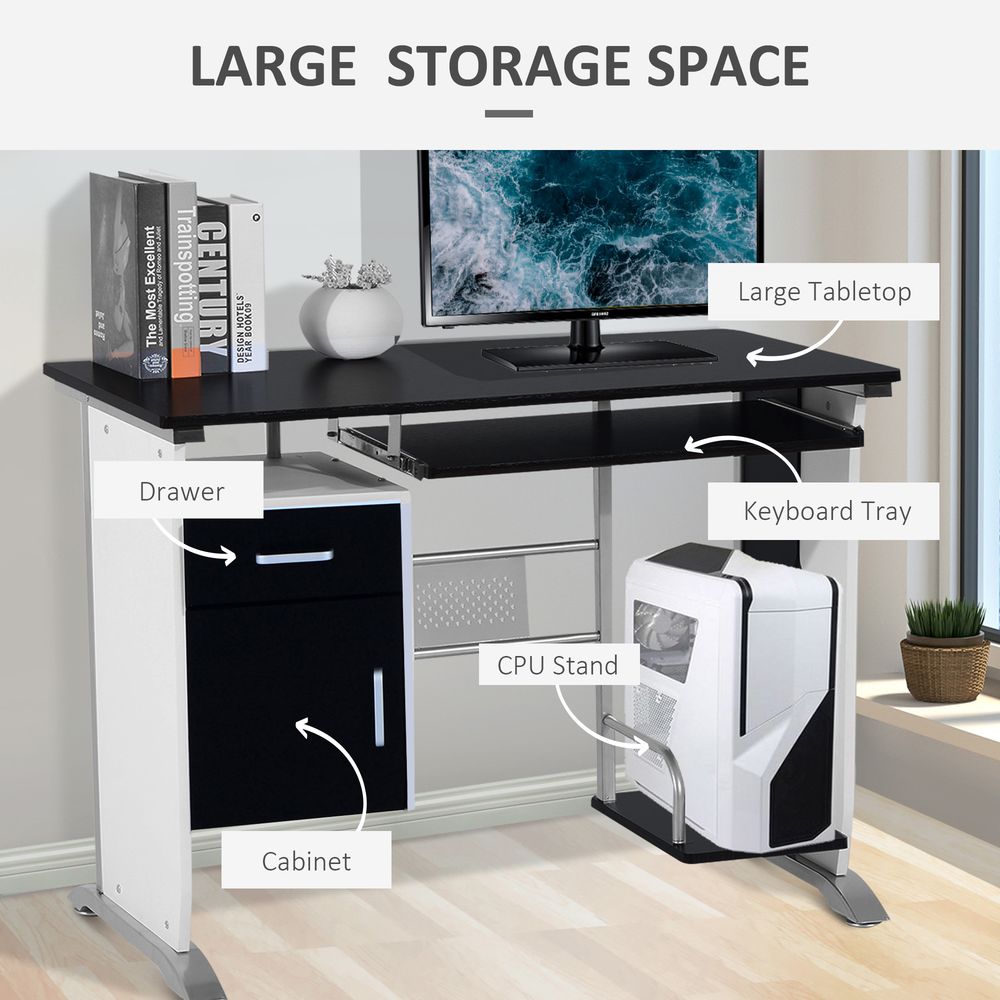 Black Wooden Computer Desk with Drawer for Writing and Workstation Needs