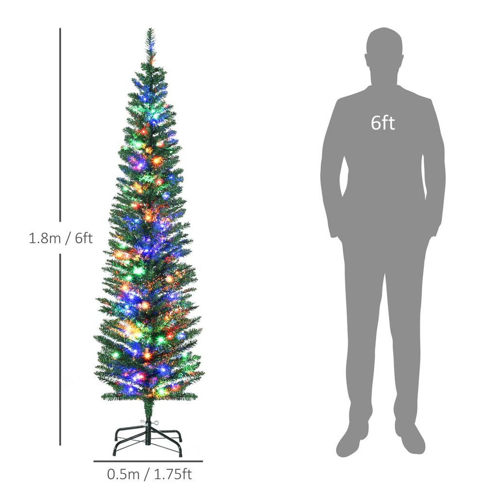 6FT Artificial Pencil Christmas Tree with Colourful Lights and Sturdy Steel Base