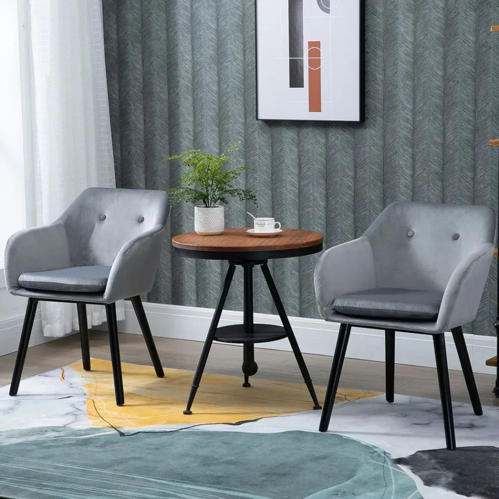 Set of 2 Modern Upholstered Fabric Bucket Seat Armchairs – Grey Dining Room Chairs