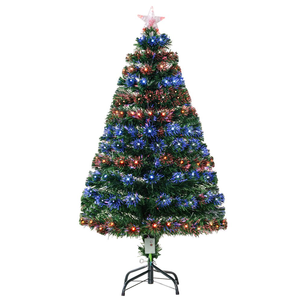 4FT Pre-Lit Artificial Christmas Tree in Green with Multi-Coloured Fibre LED Lights
