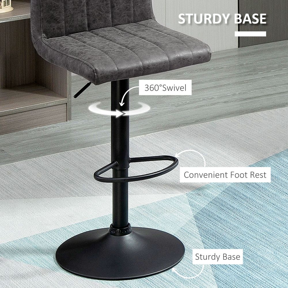 Set of 2 Adjustable Height Bar Stools with Footrests, Grey