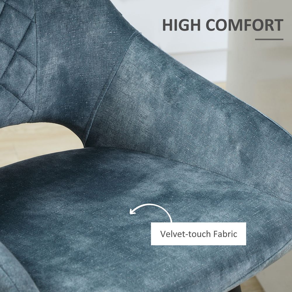 Set of 2 Velvet-Touch Bar Stools – Counter Height Chairs with Fabric – Blue