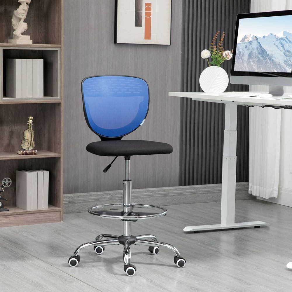 Blue Draughtsman Chair with Lumbar Support, Perfect for Tall Office Comfort