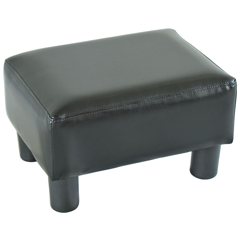 Small Black PU Leather Ottoman Footrest for Home Office or Chair Comfort