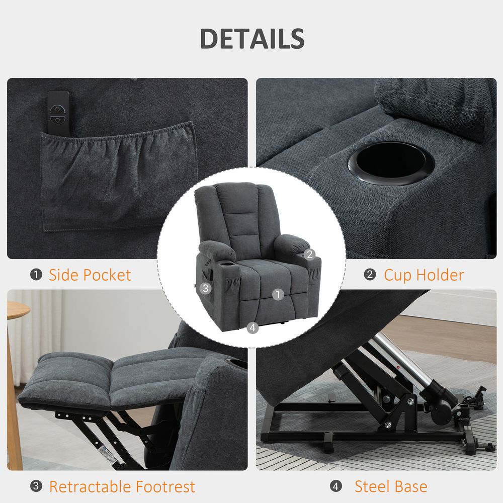Grey Riser Recliner Chair with Remote, Ideal Lift Chair for Elderly Comfort and Support