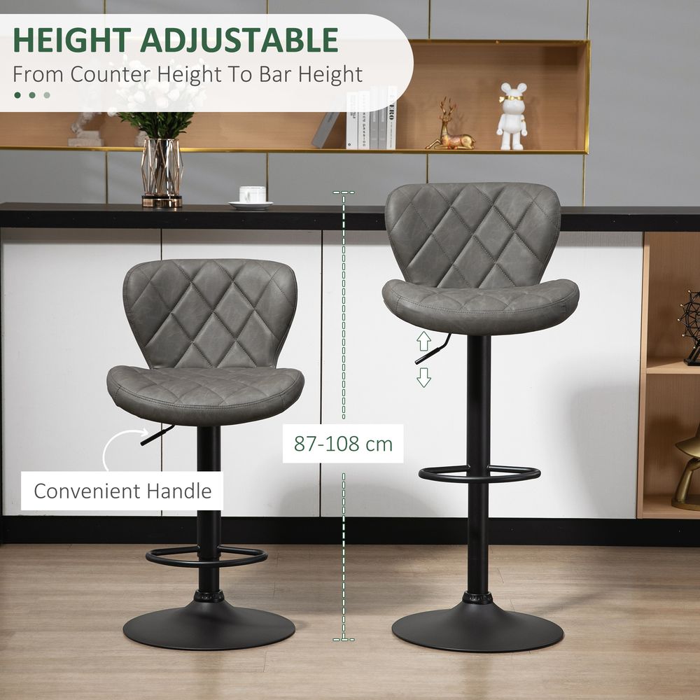 Set of 2 Adjustable Height Swivel Bar Stools in Dark Grey
