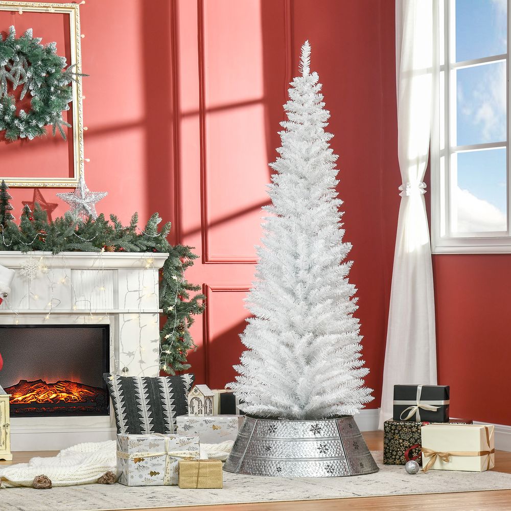 1.8m (6ft) Slim White Artificial Pine Pencil Christmas Tree - 390 Branch Tips