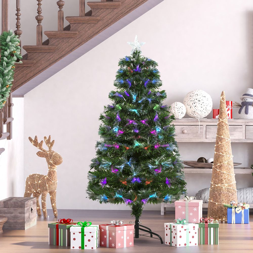 4FT Multicoloured Artificial Christmas Tree with Fibre Optic Lights and Star Holder