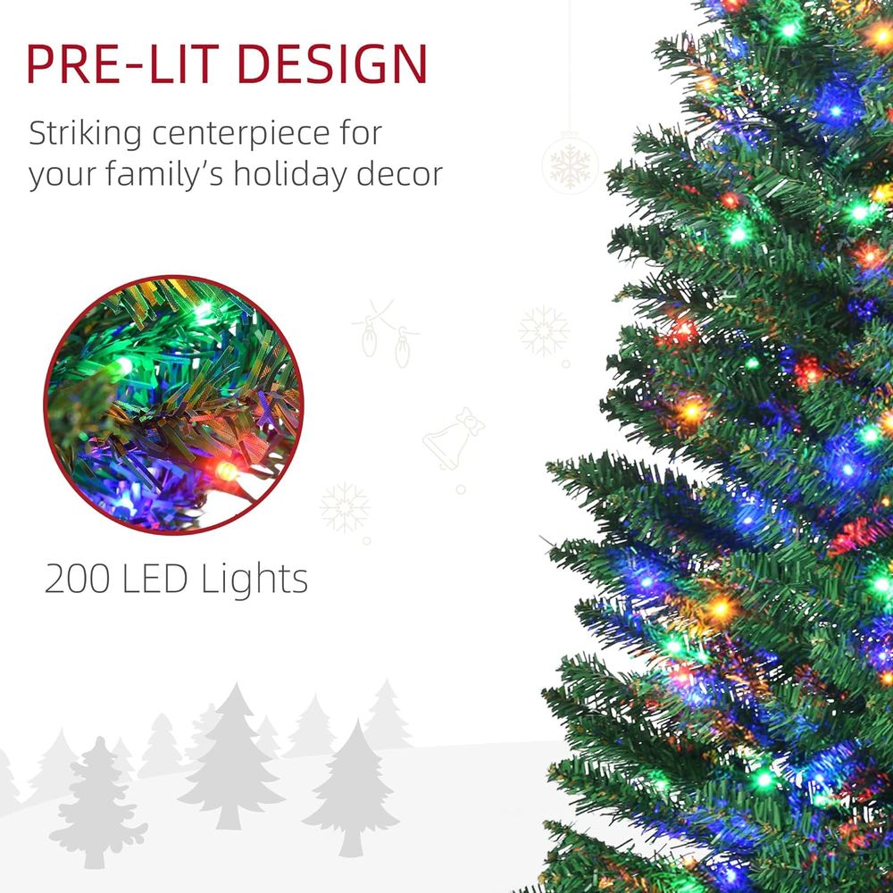 7.5FT Artificial Pencil Christmas Tree with Colourful Lights and Sturdy Steel Base