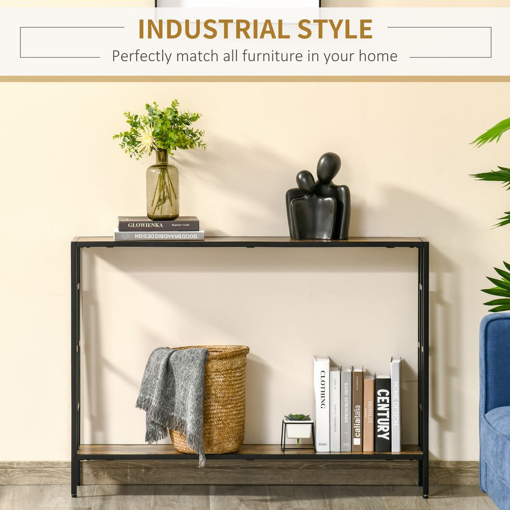 Rustic Brown and Black Industrial Console Table Desk with Metal Frame for Style