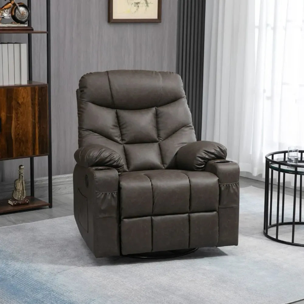 Brown PU Leather Manual Recliner Armchair for Comfortable Living Room Seating