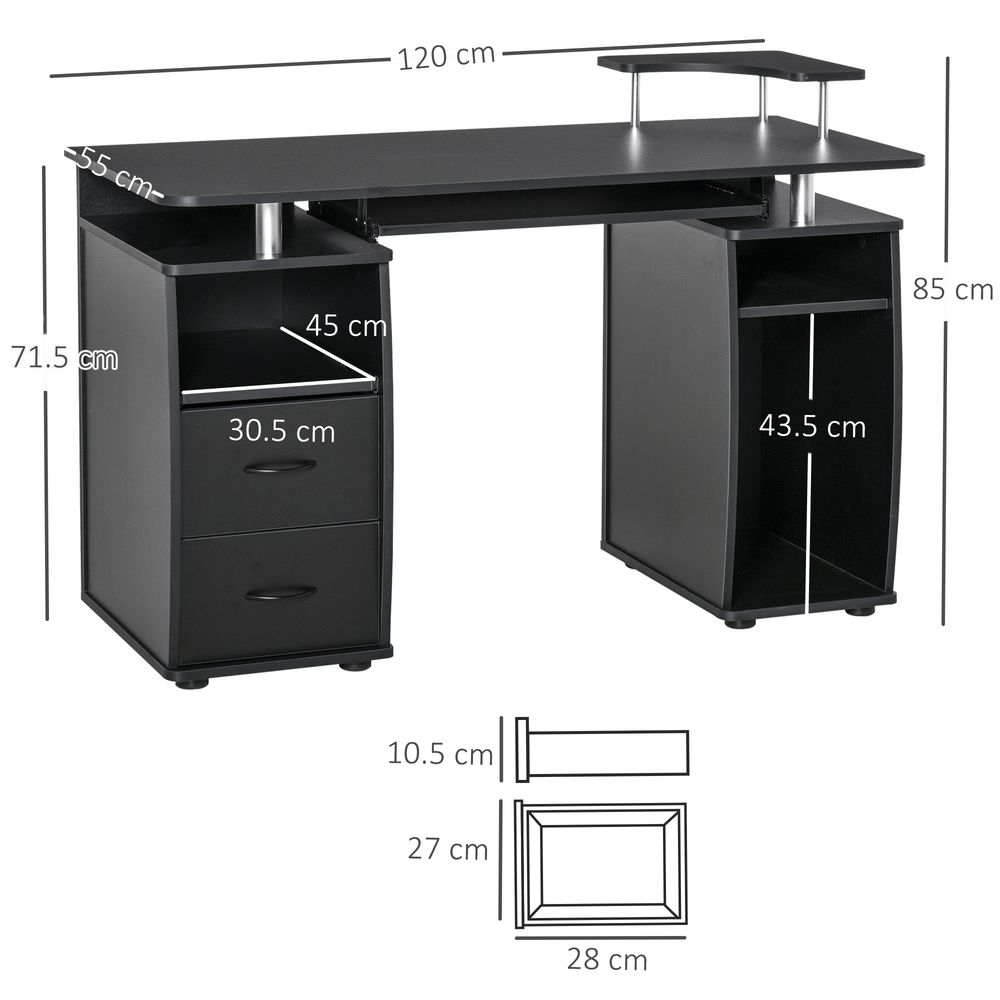 Black Computer Office Desk with Keyboard Tray and Drawer, Stylish Workstation for Productivity