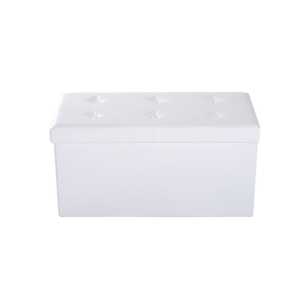 Cream White Folding Faux Leather Storage Cube Ottoman Bench Seat
