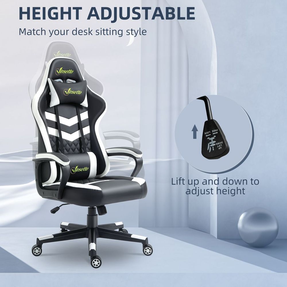 Black and White Gaming Chair with Lumbar Support for Optimal Office Comfort