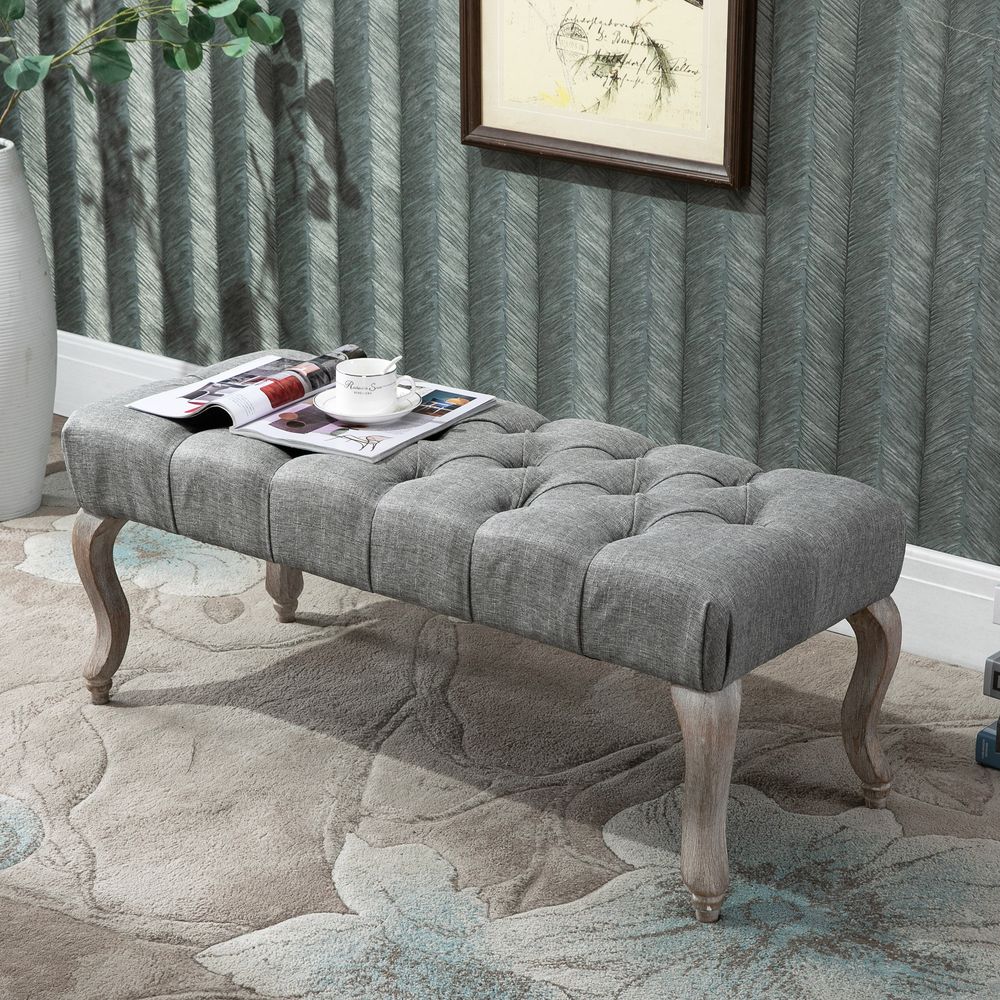 Tufted Upholstered Accent Bench: Window Seat Ottoman & Bed End Stool