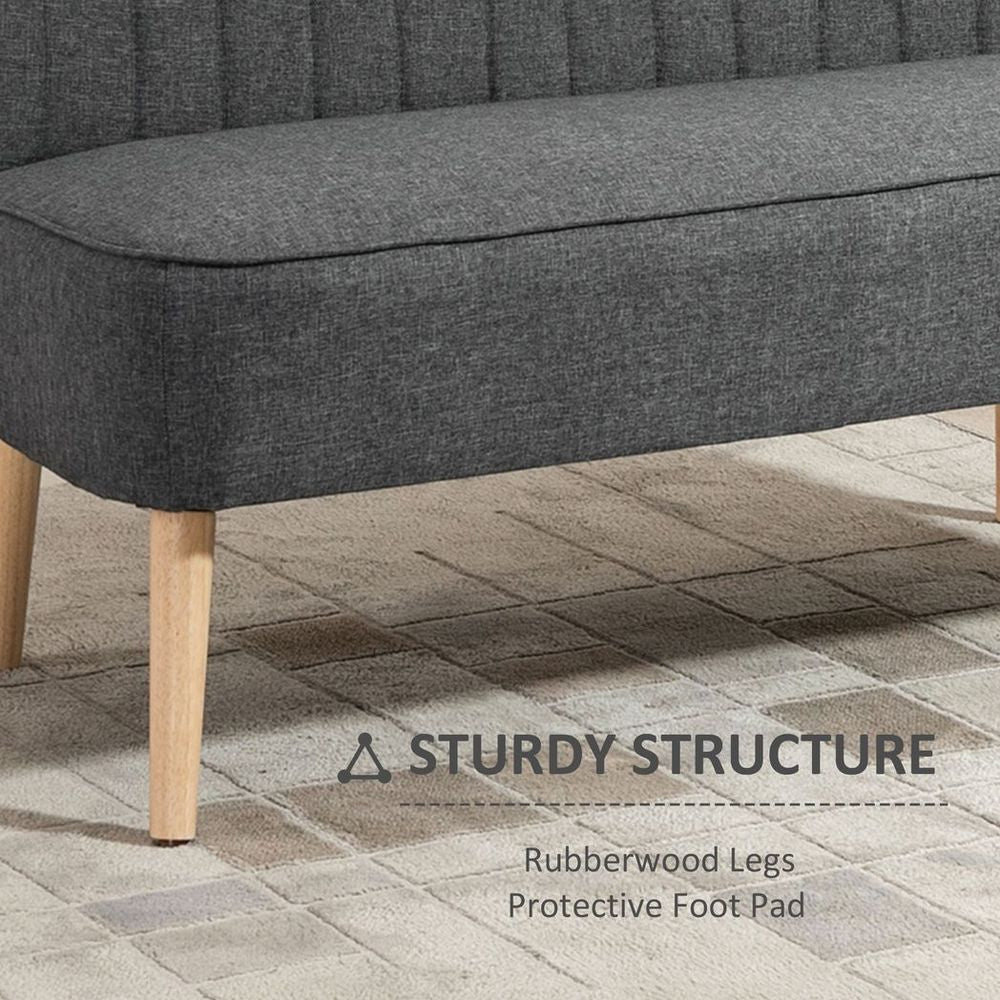 Grey Padded Linen Double Seat Loveseat Couch with Wooden Legs for Comfort