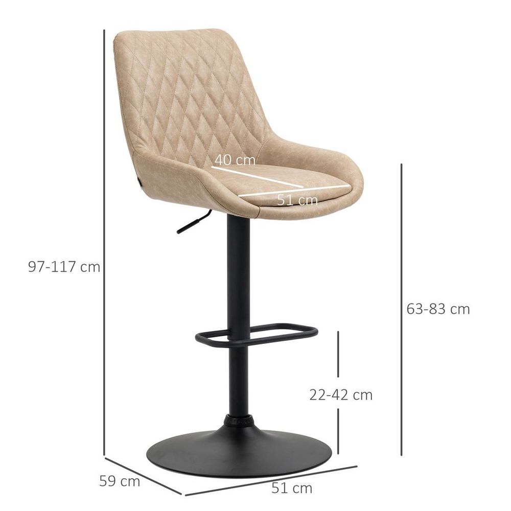 Bar Stools Set of 2, Adjustable Bar Chairs 360° Swivel for Kitchen Khaki