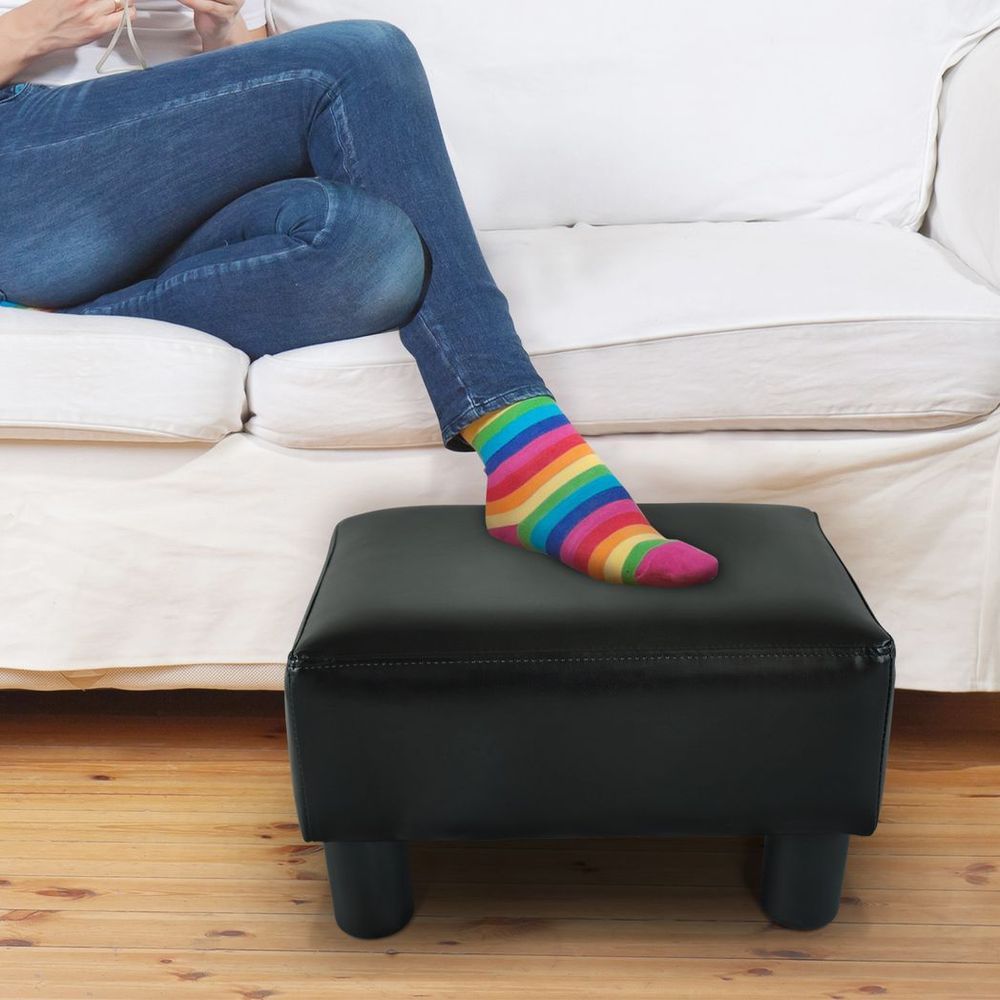 Small Black PU Leather Ottoman Footrest for Home Office or Chair Comfort