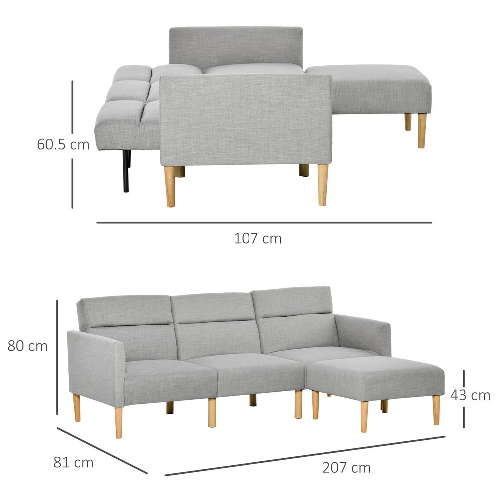 Reversible Upholstered Sofa Bed with Sectional Sleeper and Matching Footstool