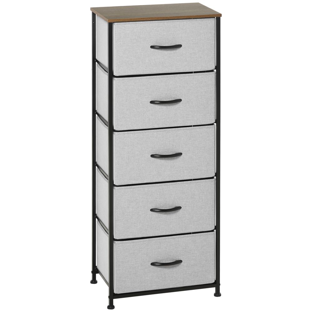 5-Drawer Fabric Chest of Drawers with Wooden Top for Closet and Hallway in Grey