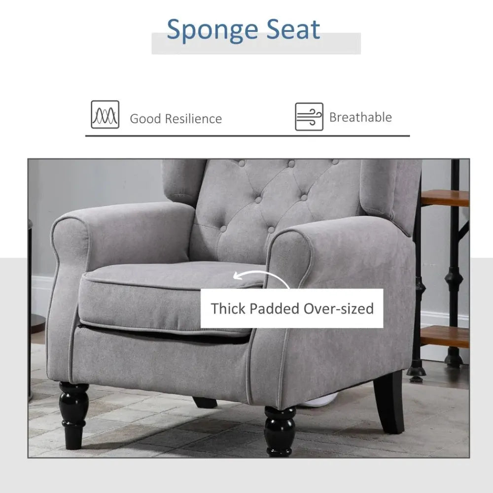Grey Retro Wingback Accent Chair with Wooden Frame, Ideal for Living Room Styling