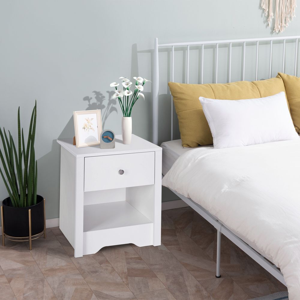 White Bedside Table with Dimensions 53Wx42.5Dx59H cm for Modern Bedrooms