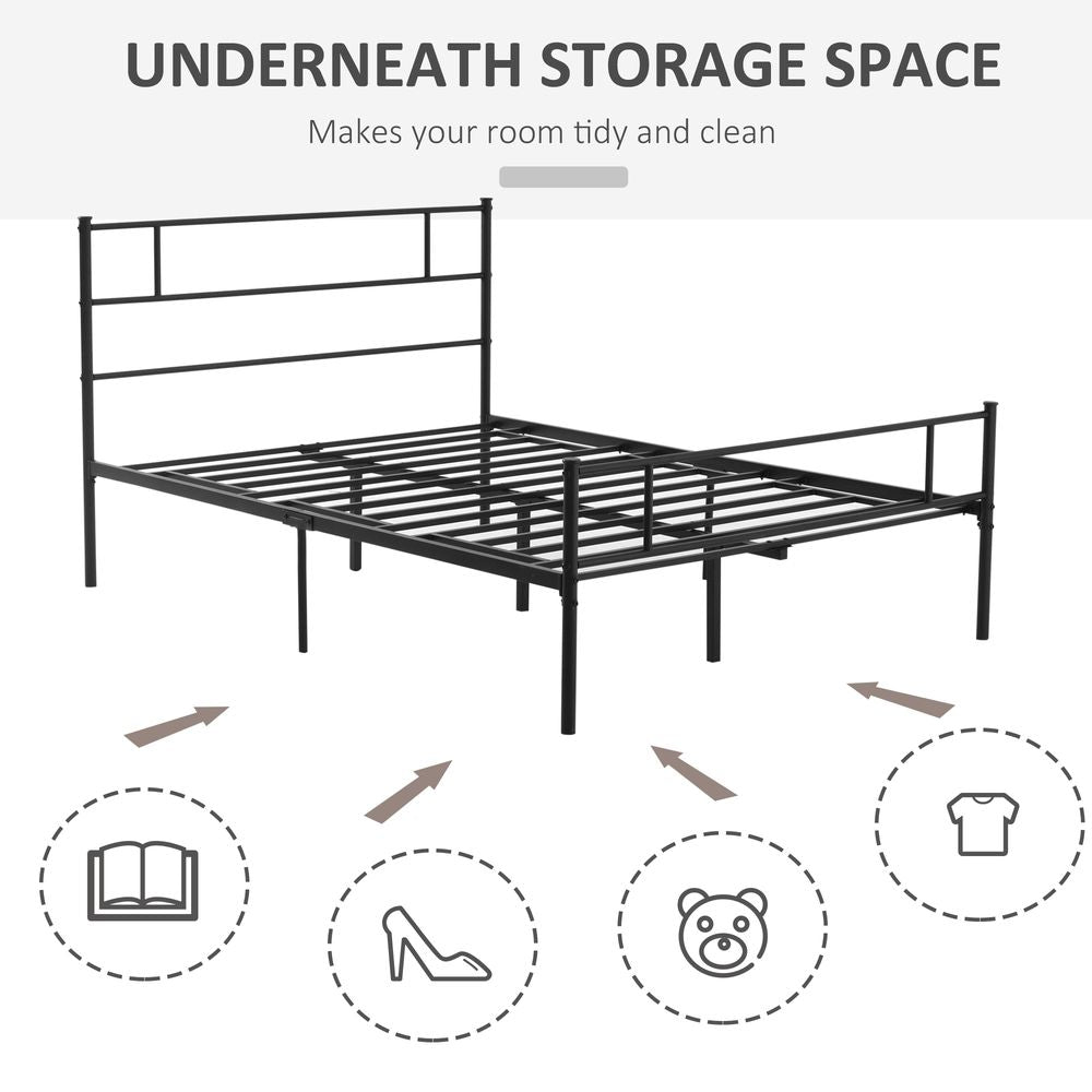 Double Metal Bed Frame with Headboard, Footboard, and Underbed Storage for Practical Living