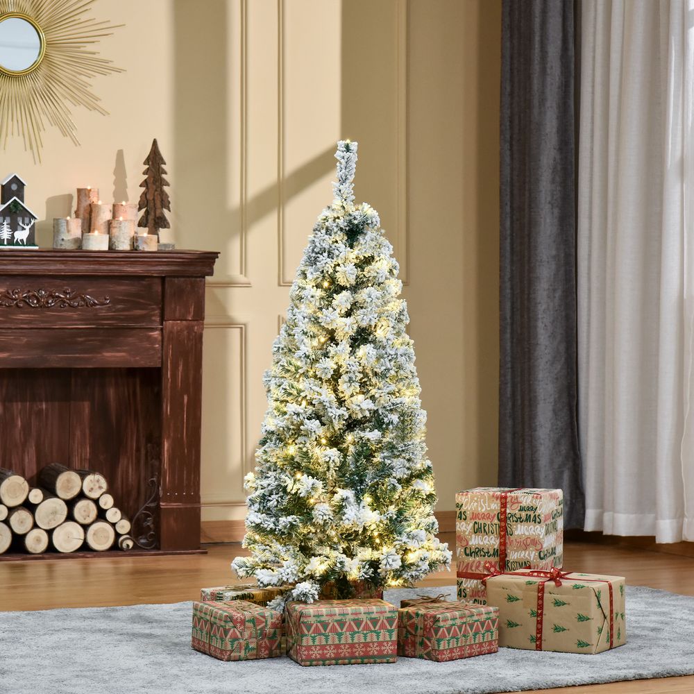 4ft Pre-Lit Snow Flocked Artificial Christmas Tree with Warm LED Lights