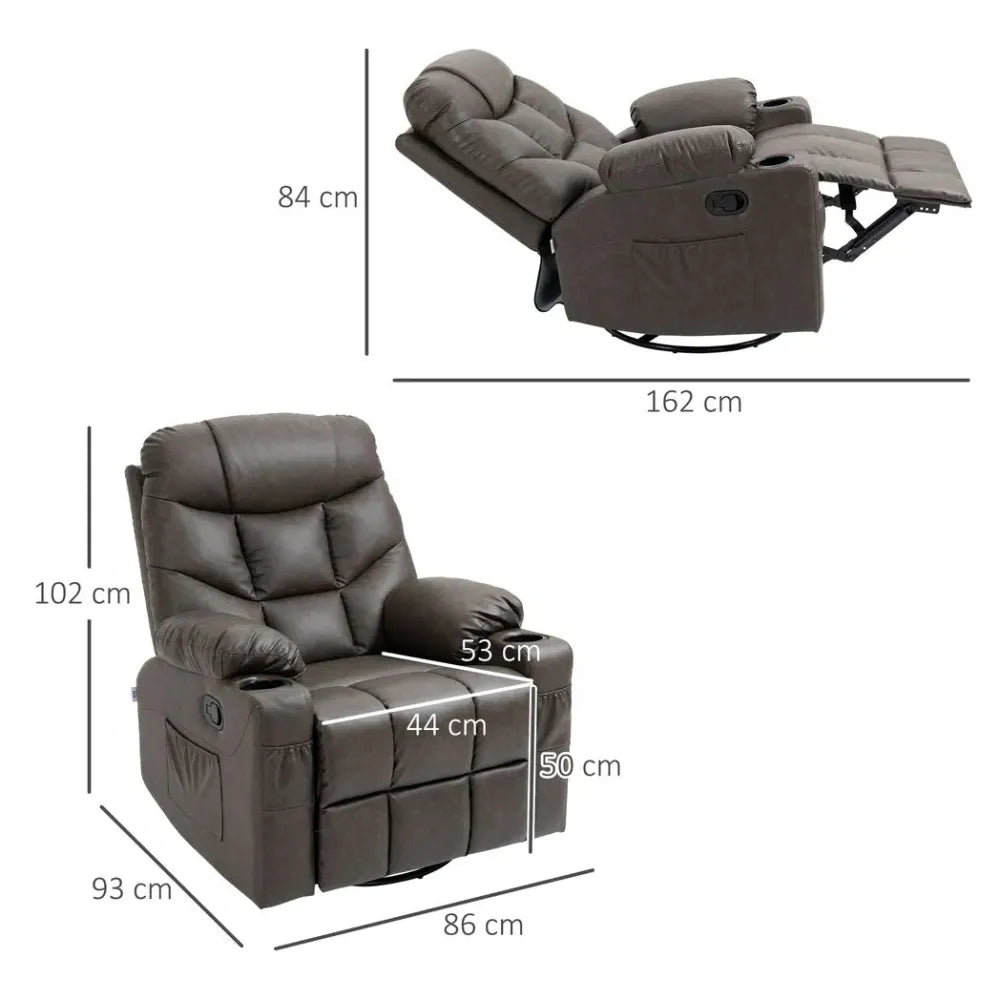 Brown PU Leather Manual Recliner Armchair for Comfortable Living Room Seating