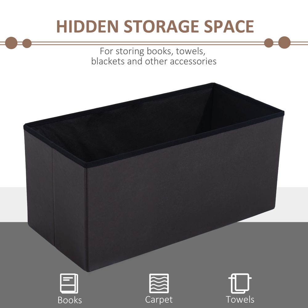 Folding Faux Leather Storage Cube Ottoman Bench Seat in Brown