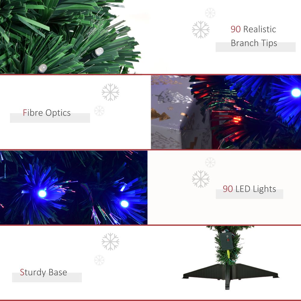3FT Pre-Lit Artificial Christmas Tree with Multi-Coloured Fibre Optic LED Lights in Green