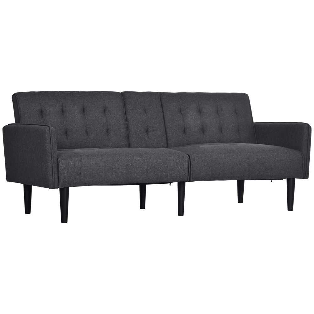 Grey 3-Seater Upholstered Sofa Bed with Recliner and Cupholders for Home Theatre