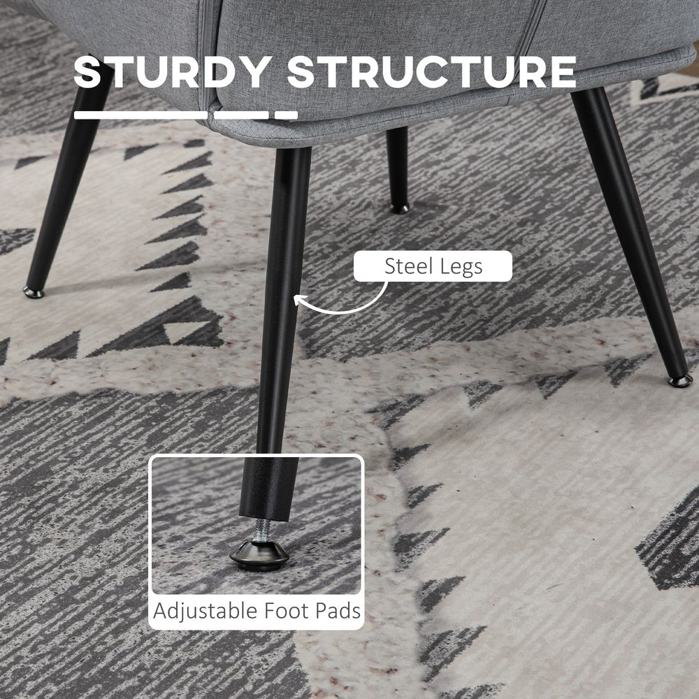 Light Grey Living Room Chair with Footstool and Sturdy Steel Legs for Style