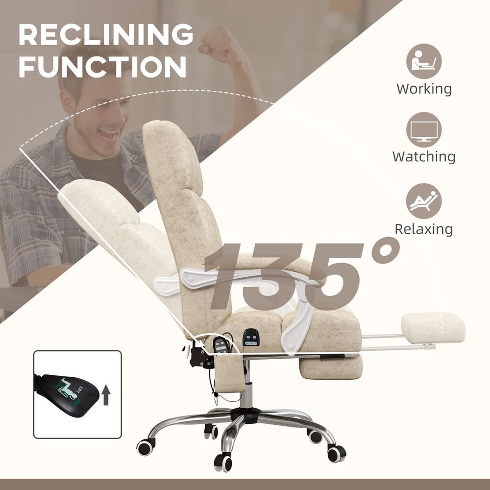 Beige Microfibre Fabric Office Chair with Vibration Massage for Home Comfort