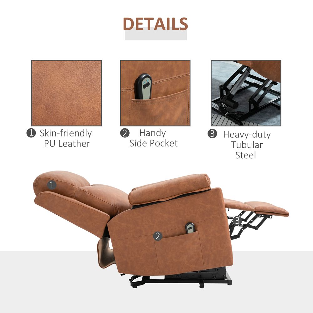 Brown Power Lift Chair with Electric Riser and Remote Control for Easy Comfort
