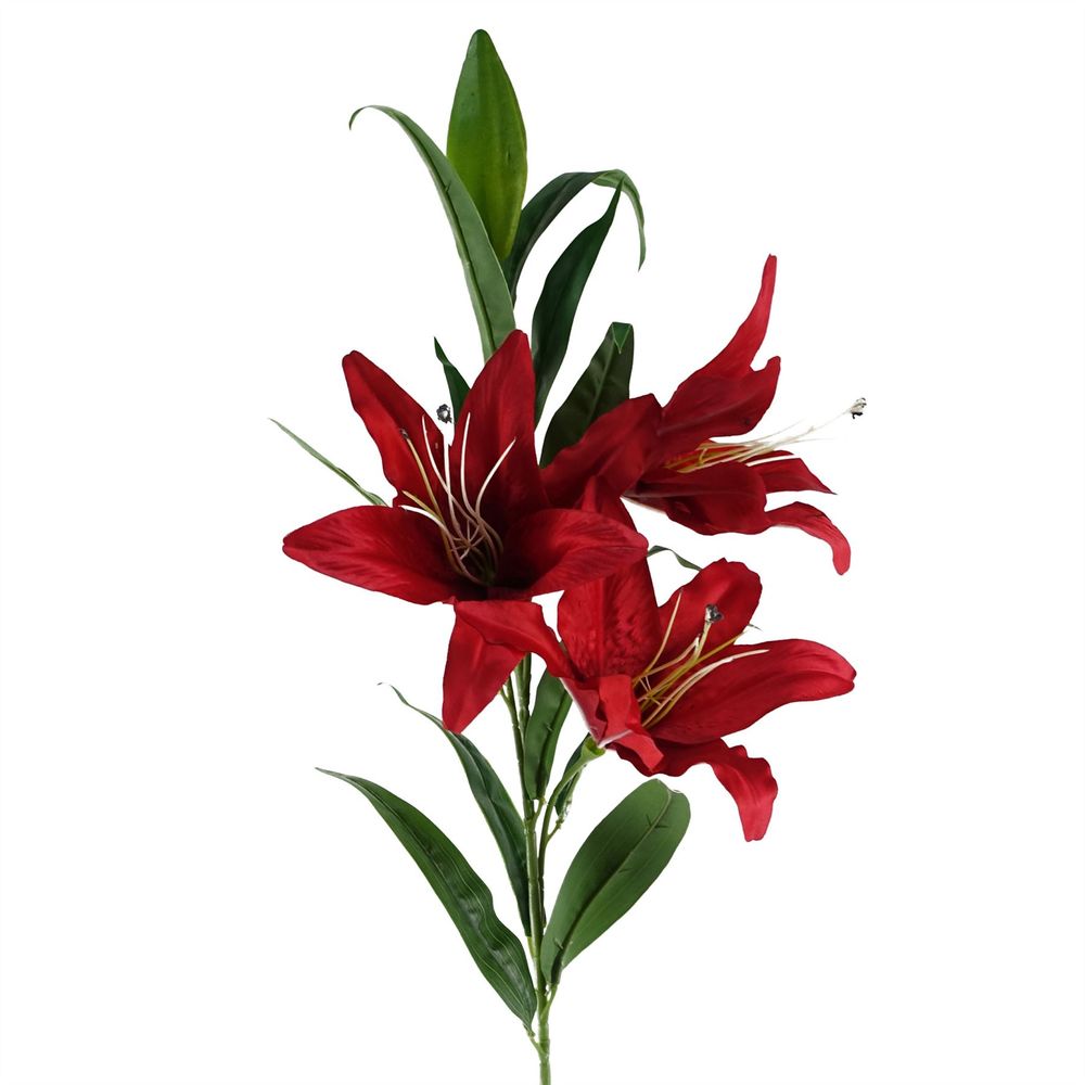 Pack of 6 x 100cm Large Red Lily Stems - 18 Flowers