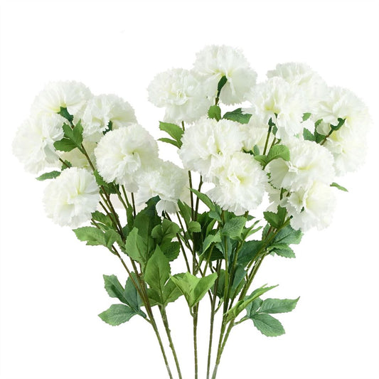 Pack of 6 x 70cm White Artificial Carnation Stems - 24 Flowers