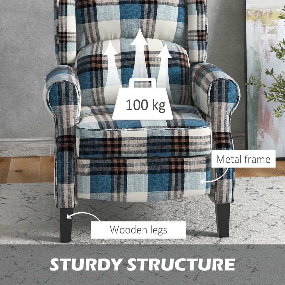 Blue Wingback Recliner Chair with Padded Armrests for Living Room Comfort