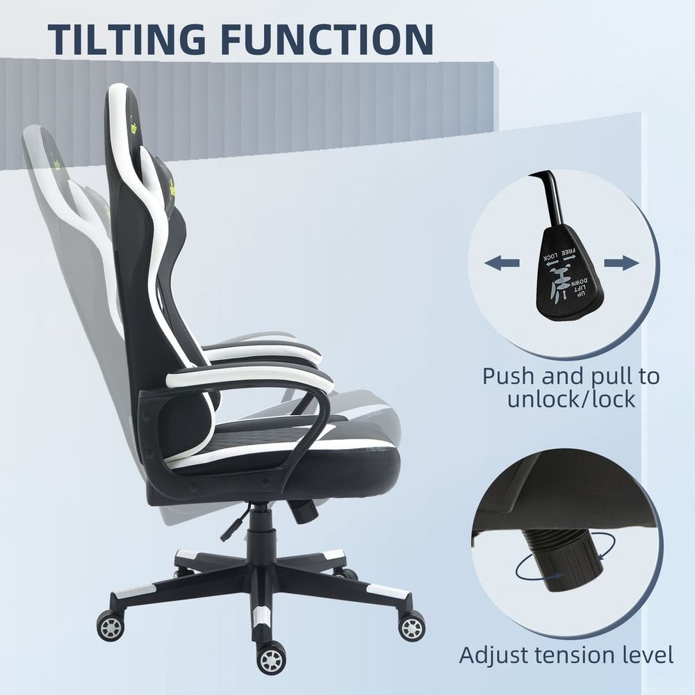 Black and White Gaming Chair with Lumbar Support for Optimal Office Comfort