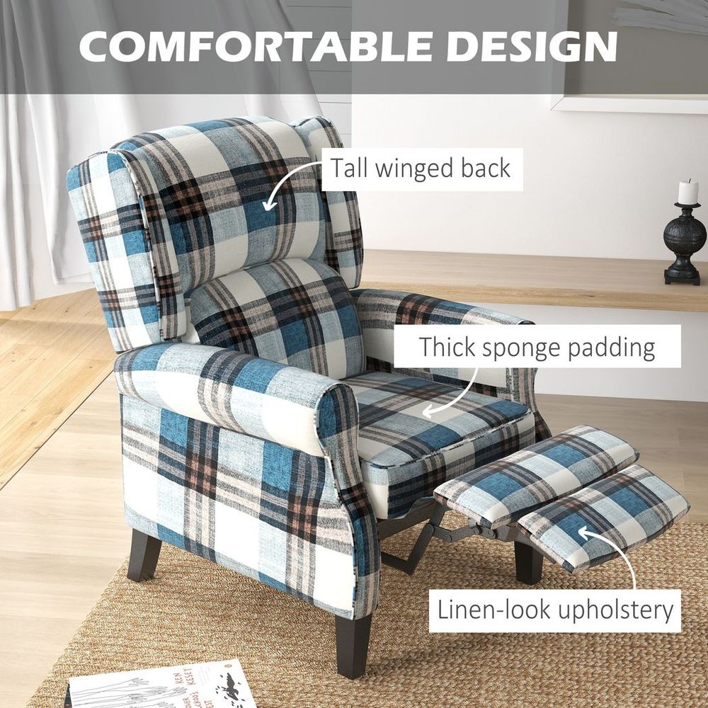 Blue Wingback Recliner Chair with Padded Armrests for Living Room Comfort