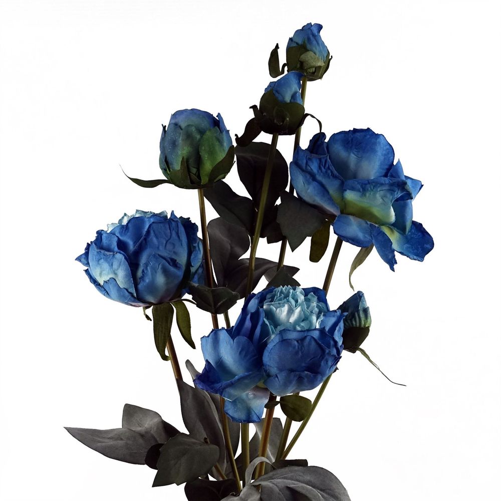 55cm Blue Artificial Peony Spray - 4 Flowers, 3 Buds