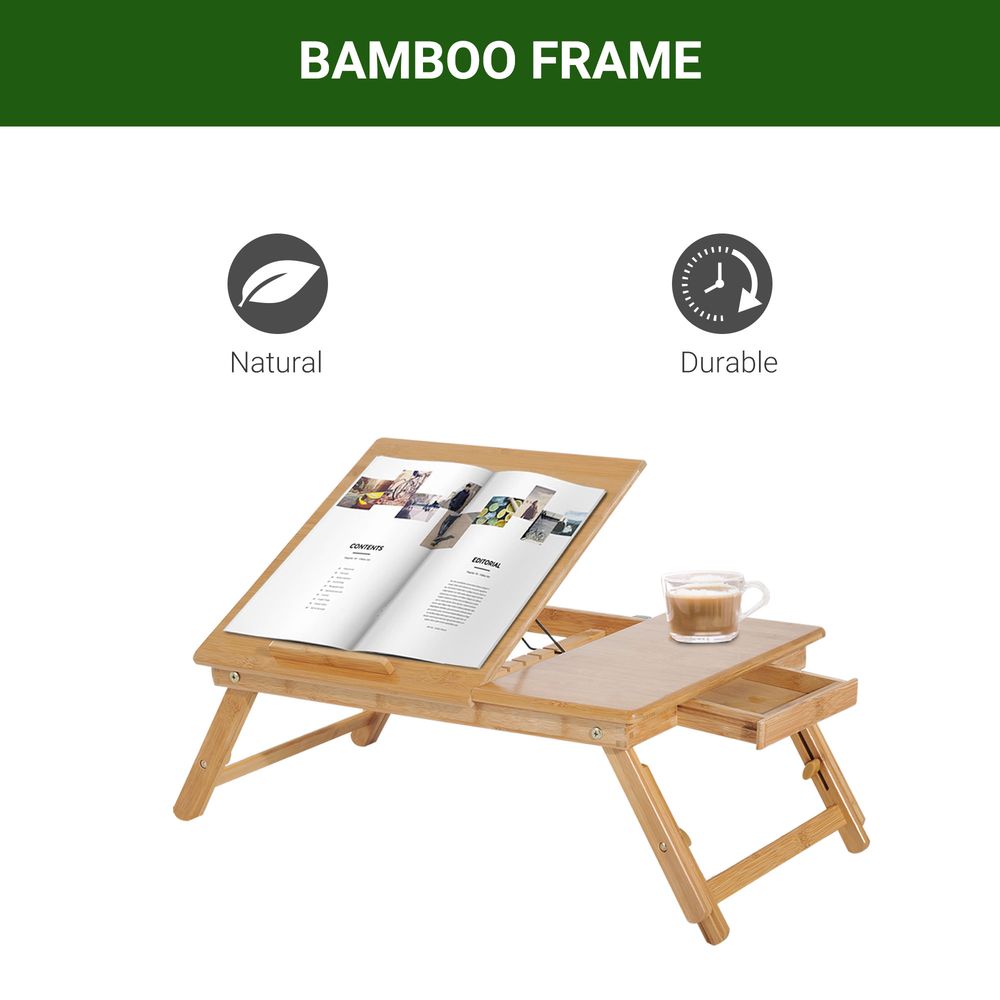 Adjustable Bamboo Portable Laptop Desk with Notebook Tray for Convenient Use