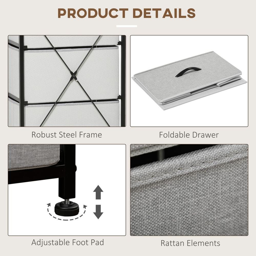 5-Drawer Fabric Chest of Drawers with Wooden Top for Closet and Hallway in Grey