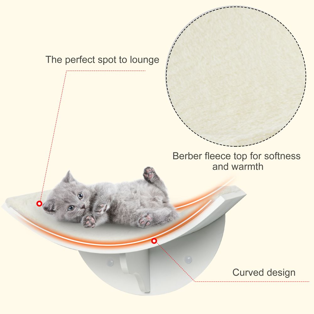 Wall-Mounted Wood Cat Shelf with Curved Climber and Comfortable Kitten Bed