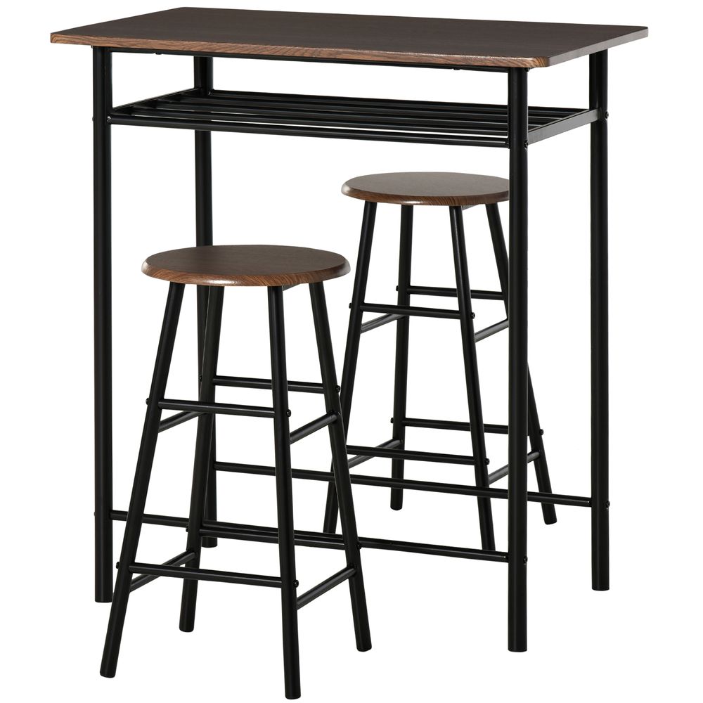 Bar Set – Includes 1 Metal Bar Table and 2 Stools – Black and Oak Finish