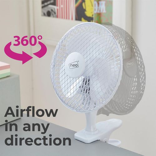 Neo Mini Clip Fan: 6-Inch Adjustable Breeze for Home & Office - White
