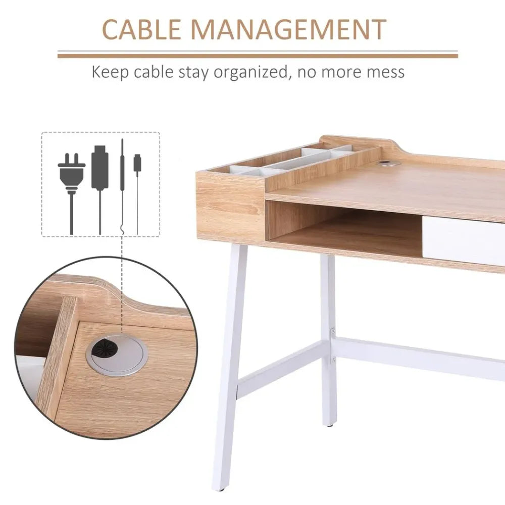 Computer Desk Workstation – Metal Frame with Storage Unit for Home Office