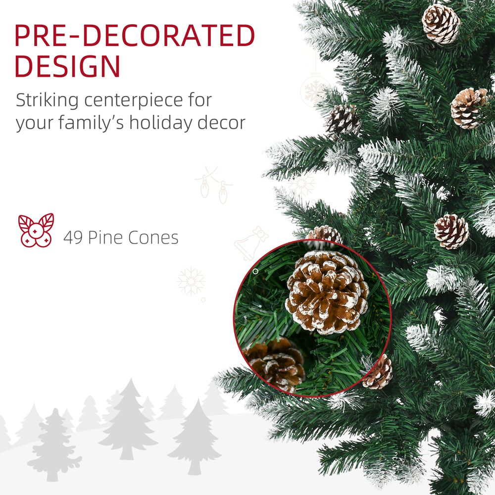 6FT Snow Artificial Christmas Tree for Holiday Home Decor with Pine Cones