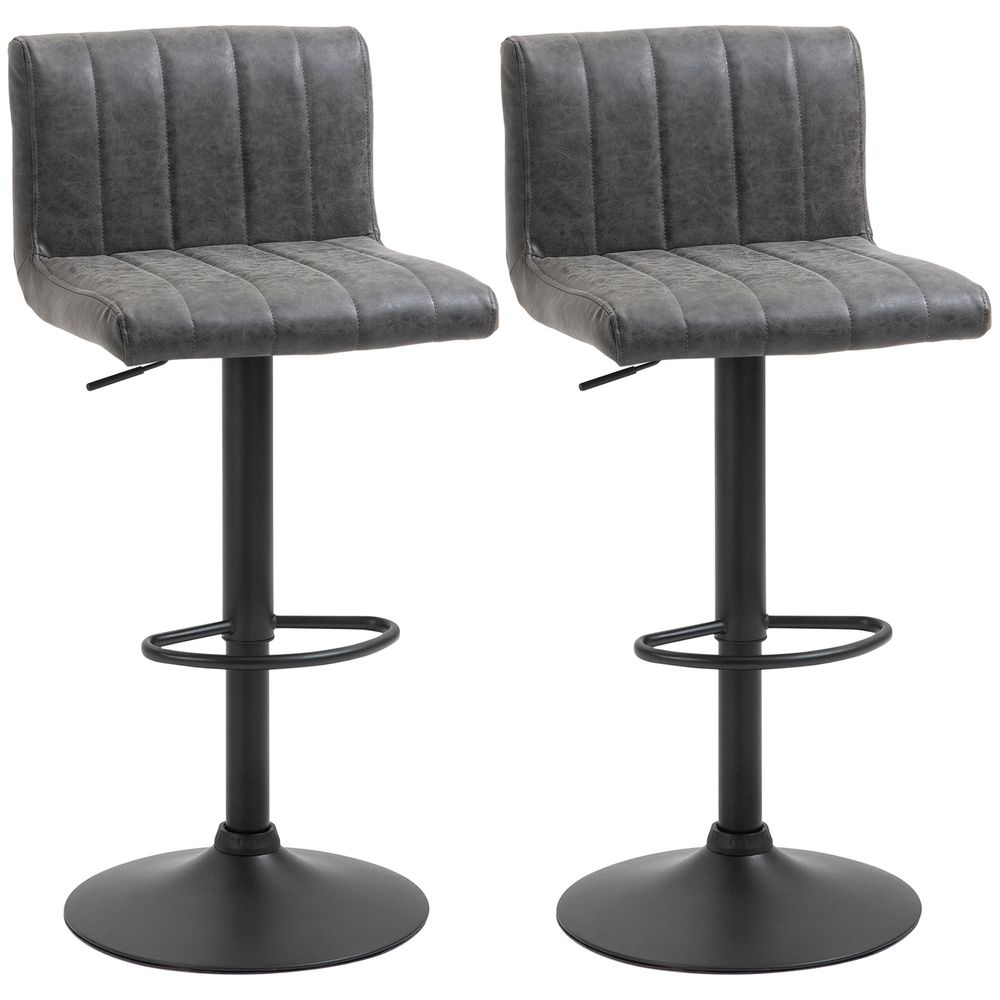Set of 2 Adjustable Height Bar Stools with Footrests, Grey