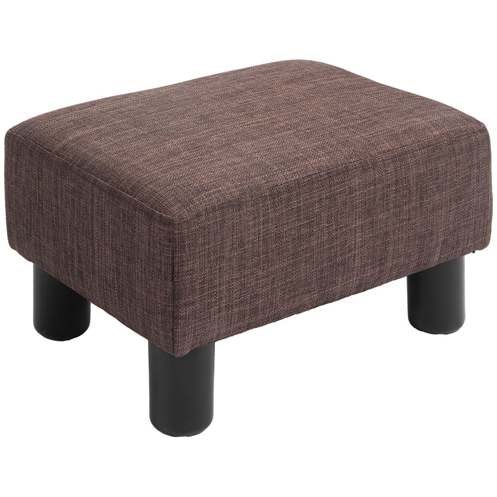 Stylish Brown Linen Fabric Footstool Ottoman Cube with 4 Plastic Legs for Modern Decor
